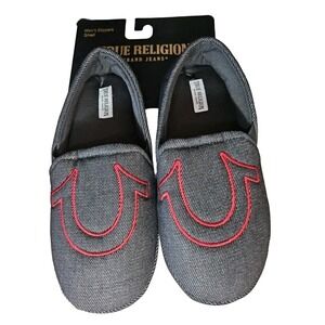 True Religion Denim Black Red Logo  Men's Shoes Slippers Size‎ Small (7-8)
